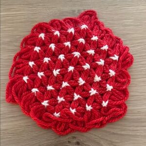 Vintage Dopamine Decor Handmade Red and White Crochet Coaster